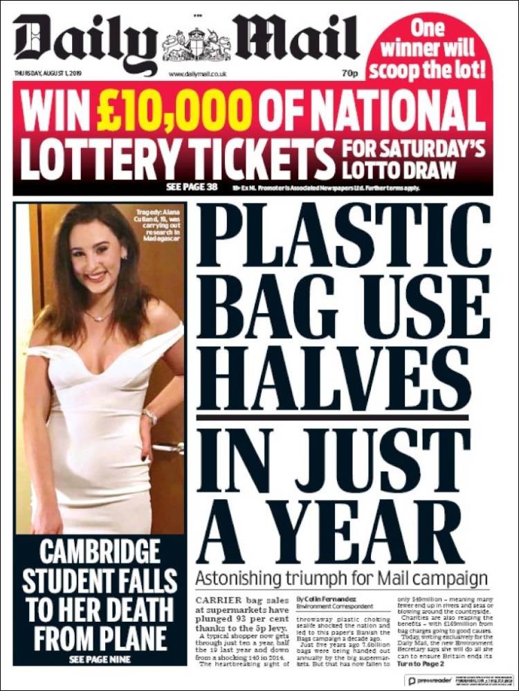 Portada de Daily Mail (Reino Unido)