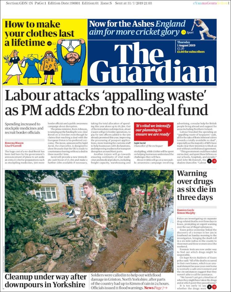 Portada de The Guardian (Reino Unido)