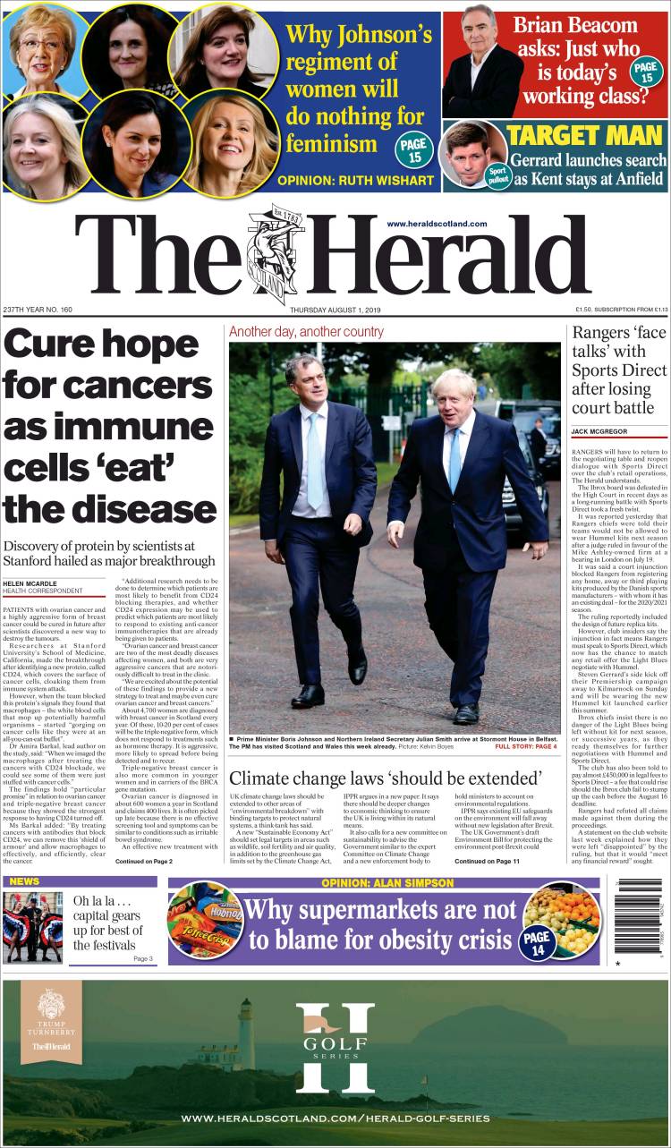 Portada de The Herald (Reino Unido)