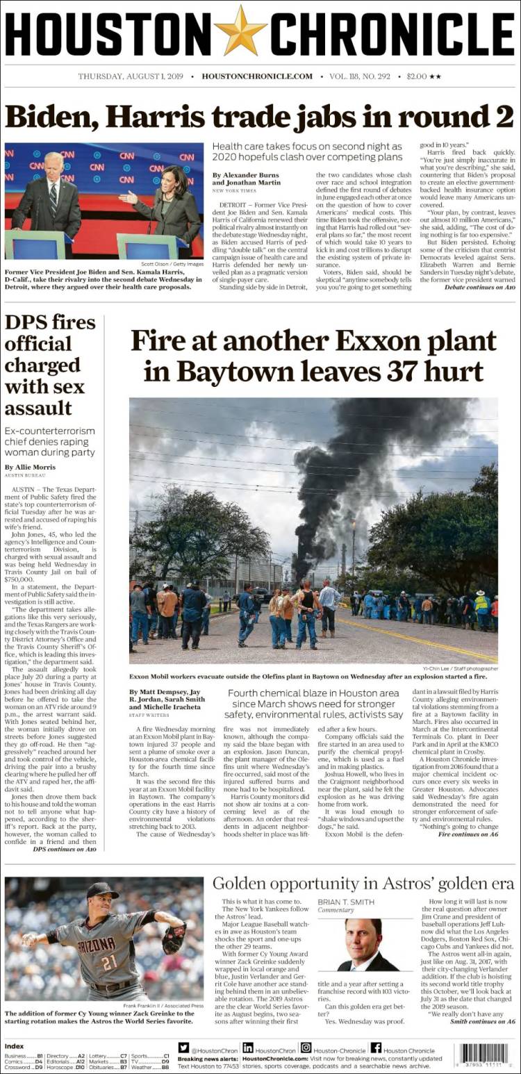 Portada de Houston Chronicle (États-Unis)