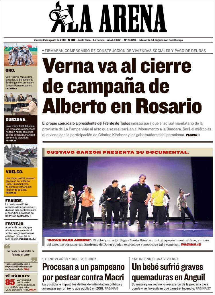 Portada de Diario La Arena (Argentina)