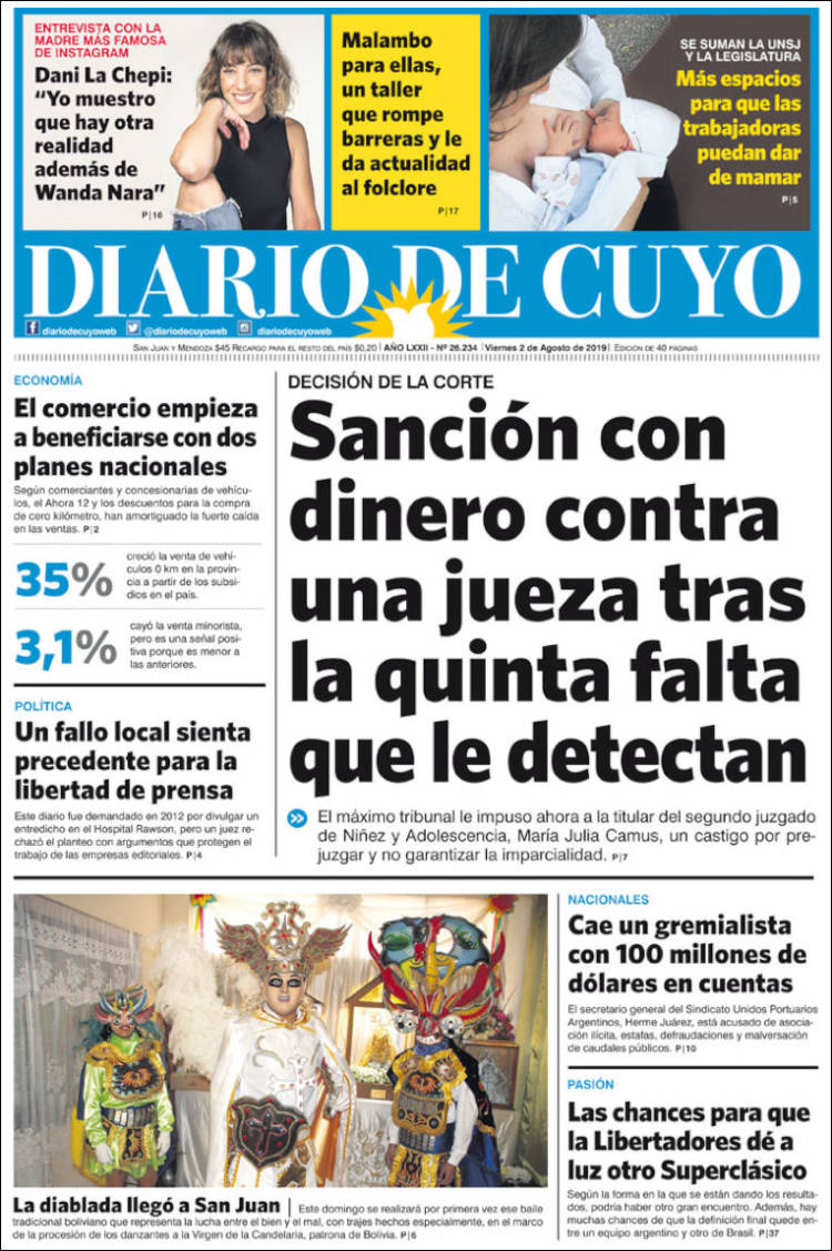 Portada de Diario de Cuyo (Argentina)