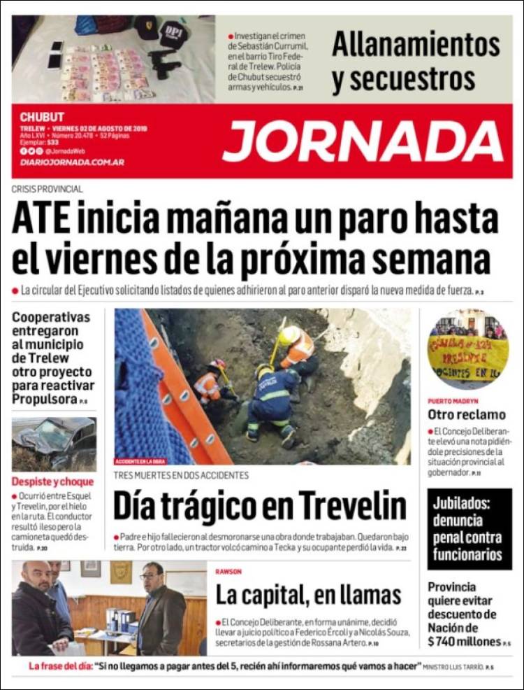 Portada de Diario Jornada en la Patagonia (Argentina)