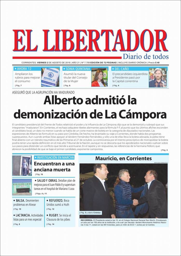 Portada de Diario El Libertador (Argentina)