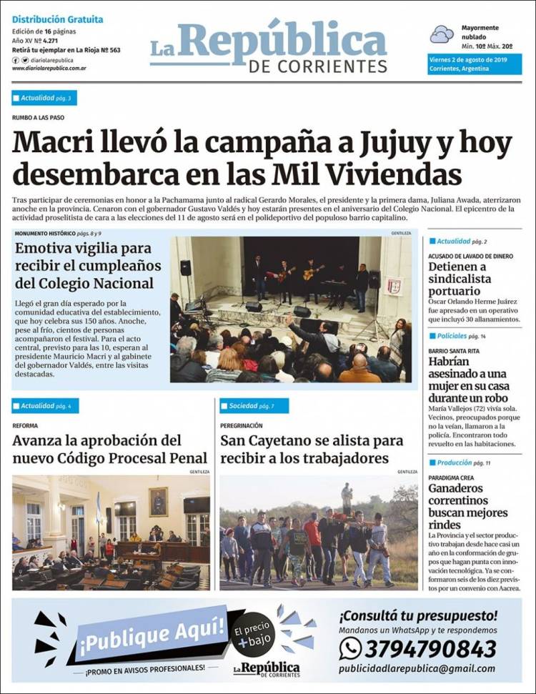 Portada de La República de Corrientes (Argentina)