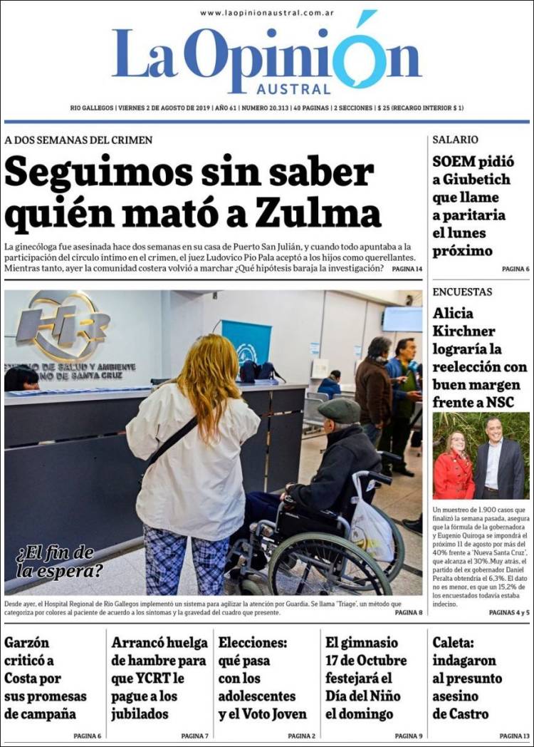 Portada de La Opinión Austral (Argentina)