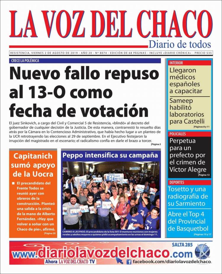 Portada de La Voz del Chaco (Argentina)