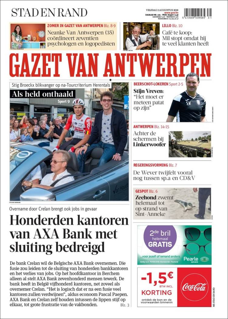 Portada de Gazet van Antwerpen (B&eacute;lgica)