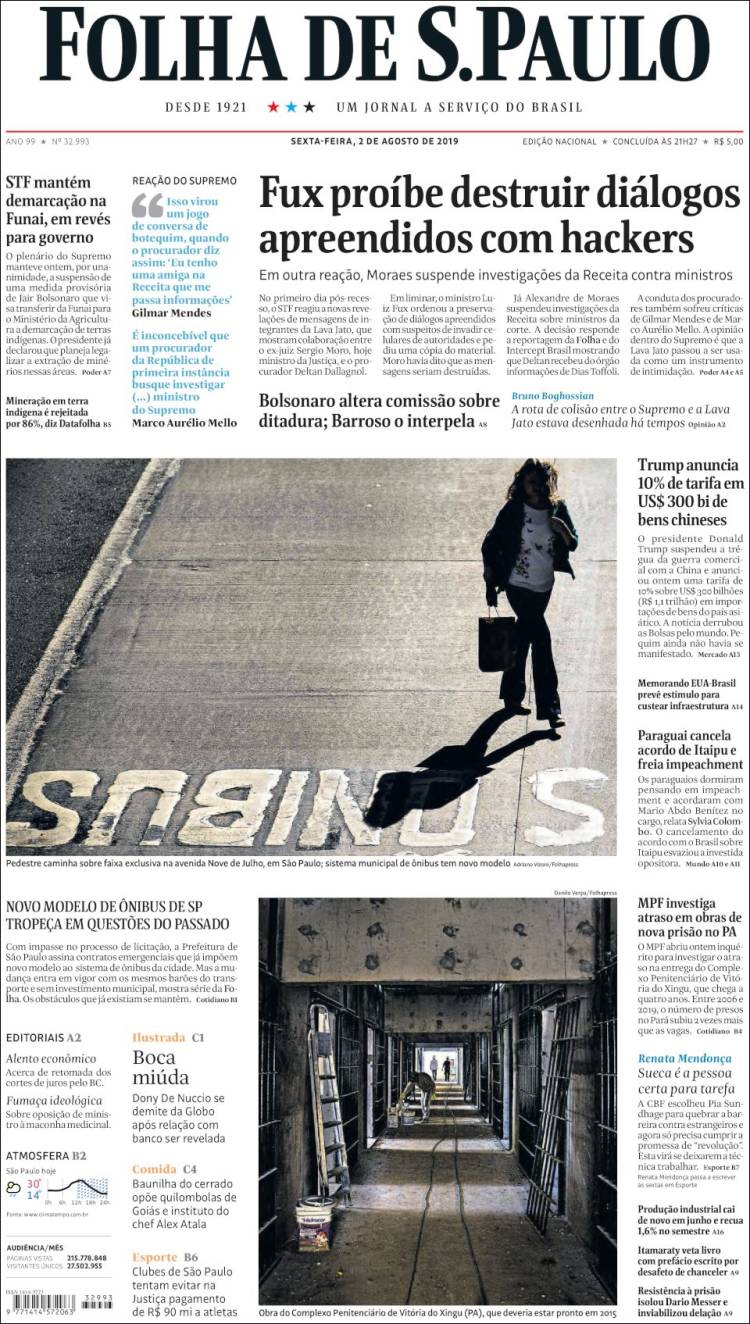 Portada de Folha de São Paulo (Brasil)