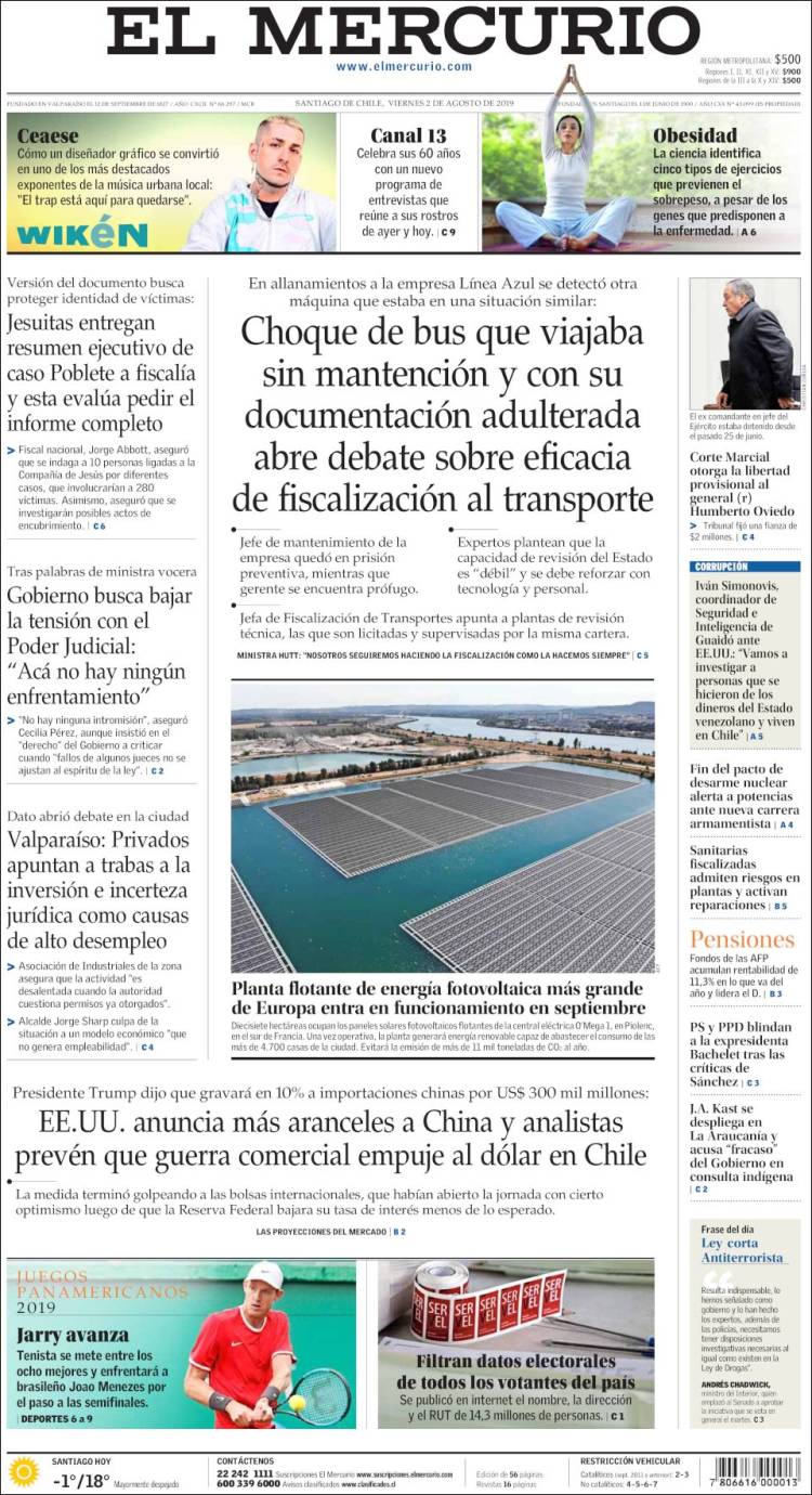 Portada de El Mercurio (Chile)
