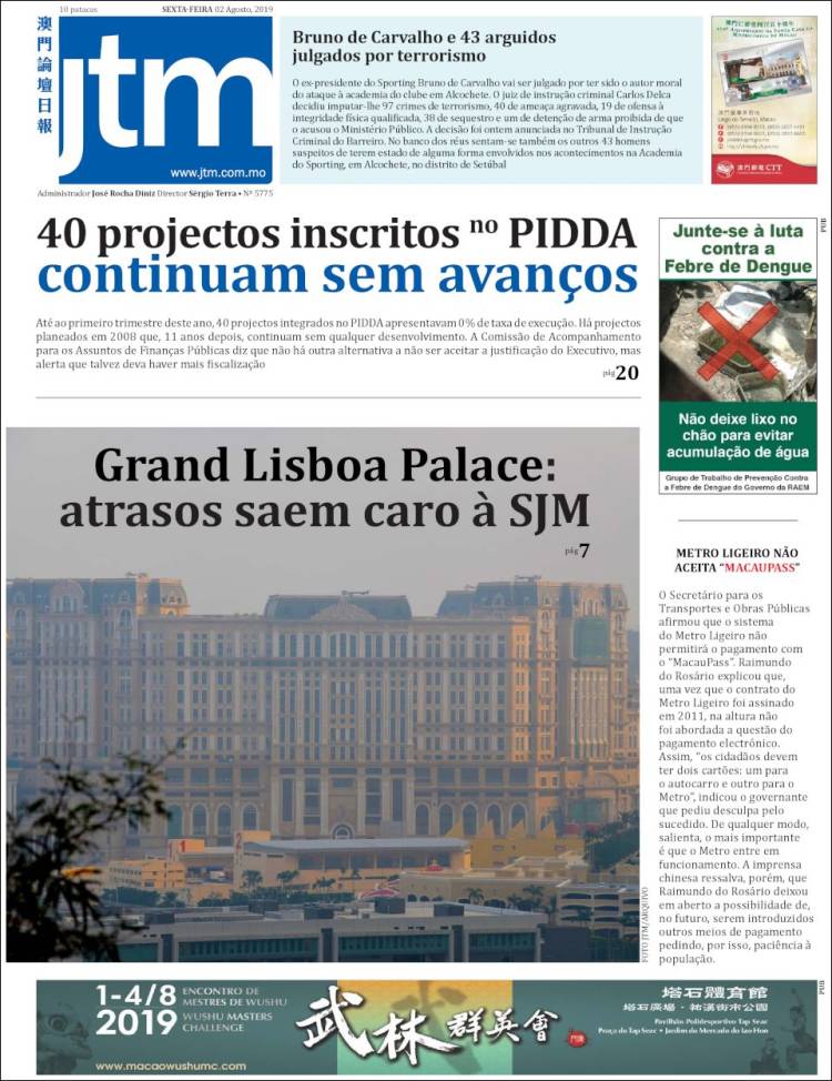 Portada de Jornal Tribuna de Macau (China)