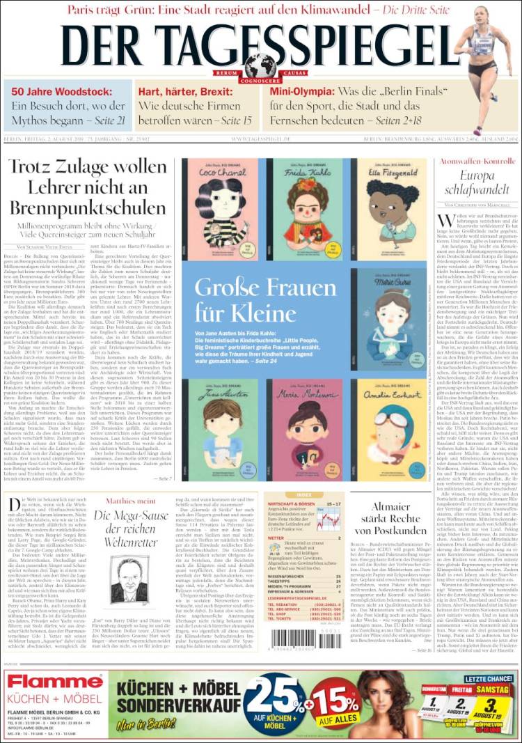 Portada de Der Tagesspiegel (Alemania)