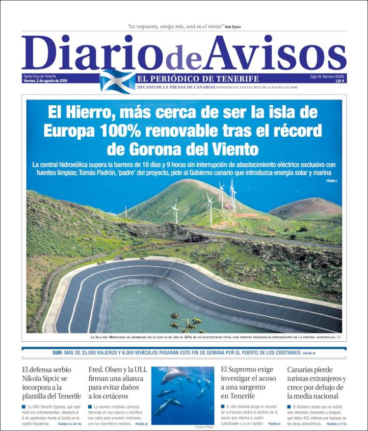 Portada de Diarios de Avisos (España)