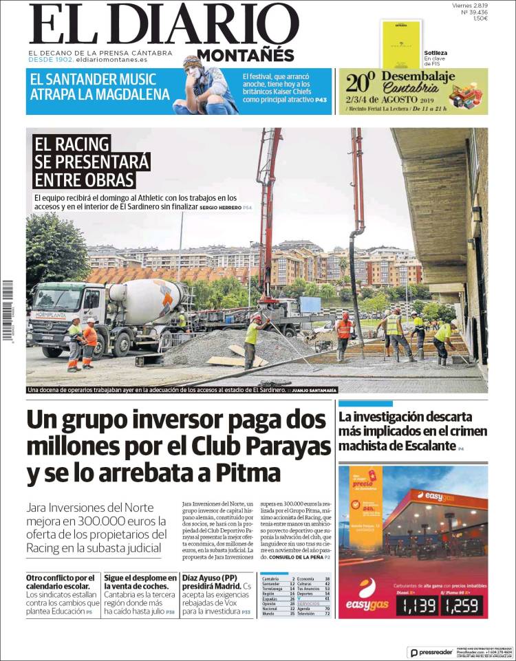 Portada de El Diario Montañés (España)