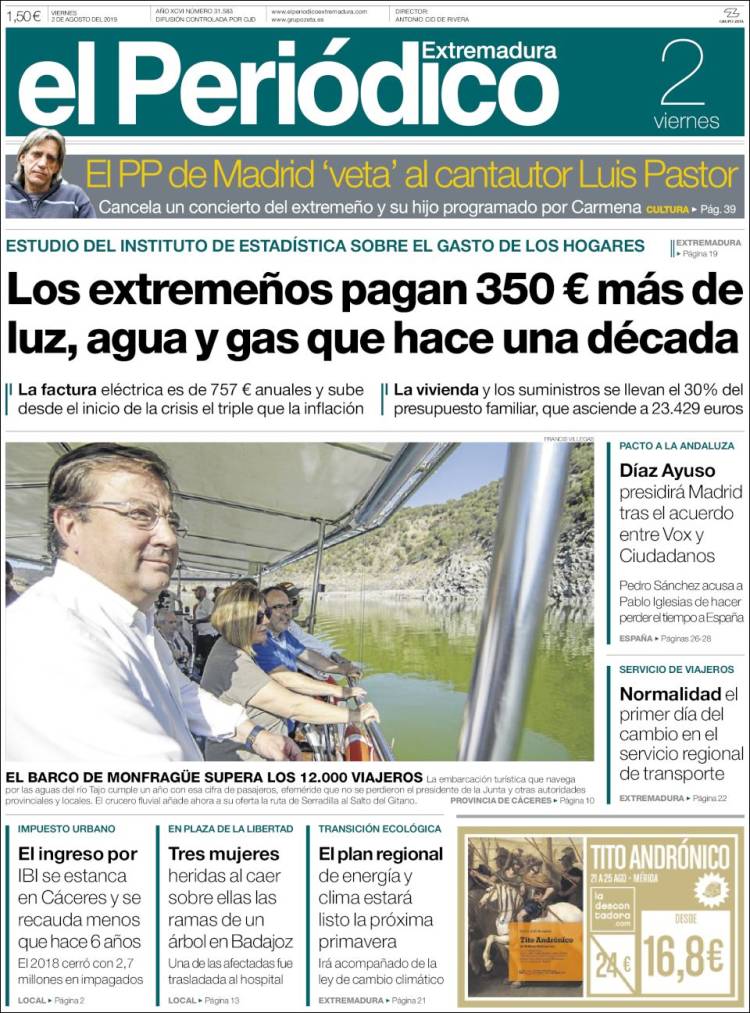 Portada de El Periódico de Extremadura (España)