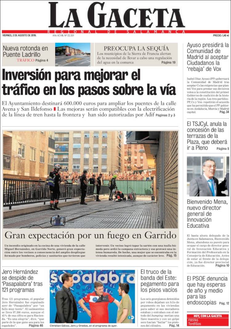 Portada de La Gaceta de Salamanca (España)