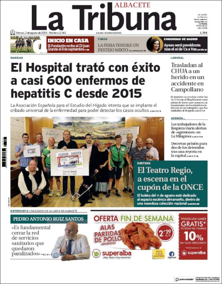 Portada de La Tribuna de Albacete (España)