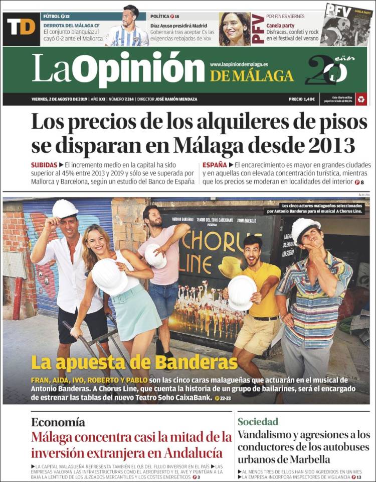 Portada de La Opinión de Málaga (España)