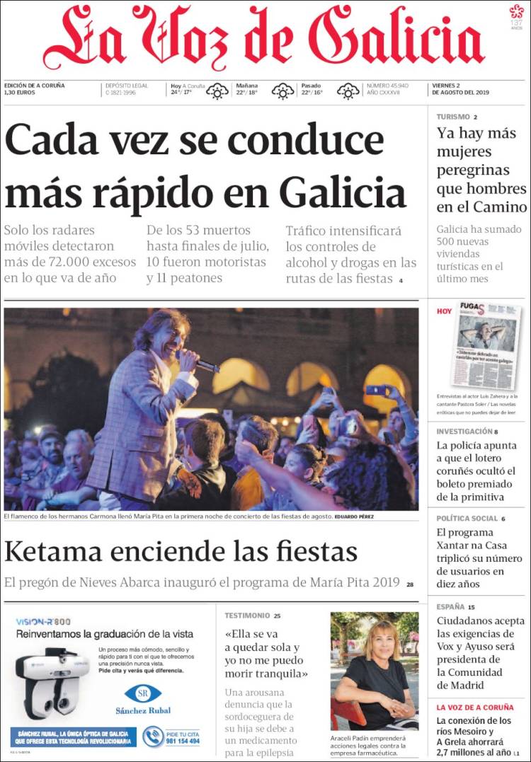 Portada de La Voz de Galicia (España)