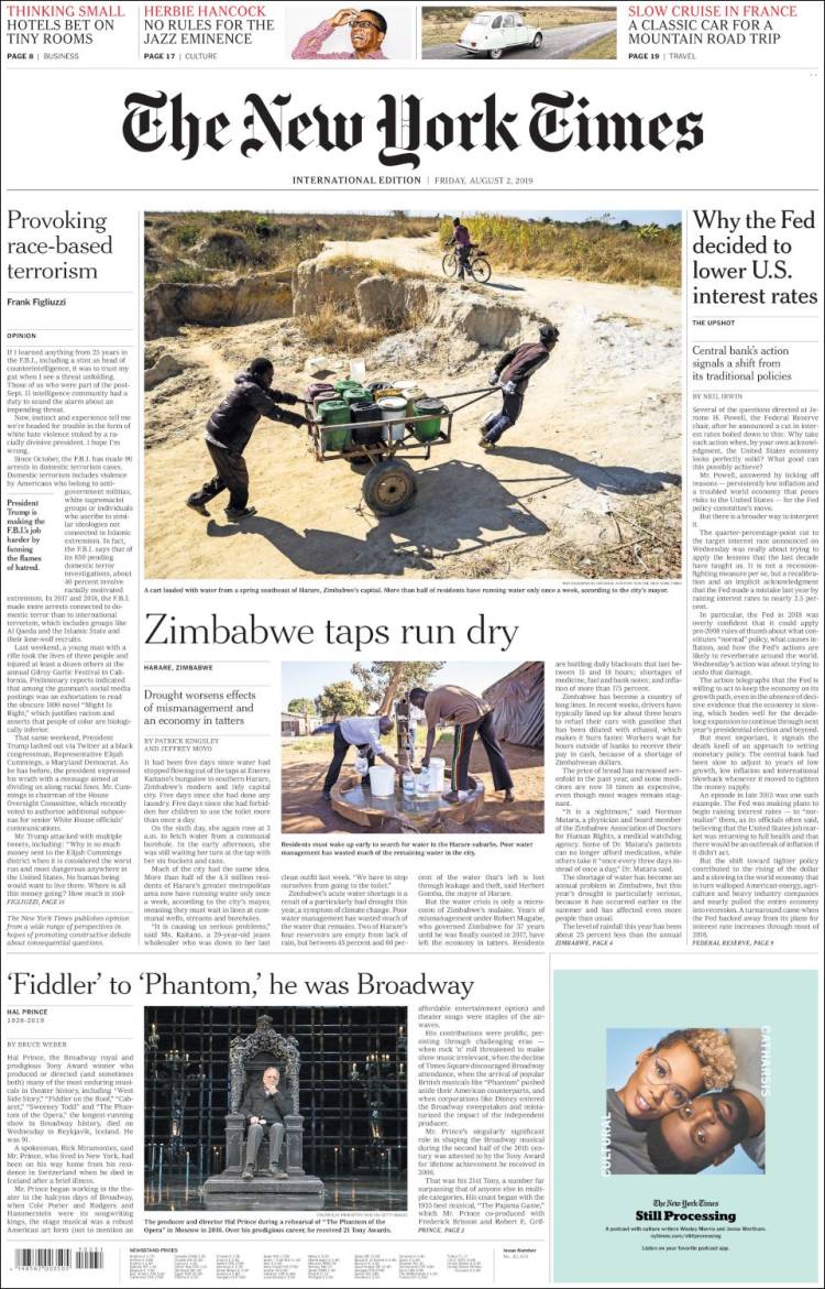 Portada de International New York Times (Europa)