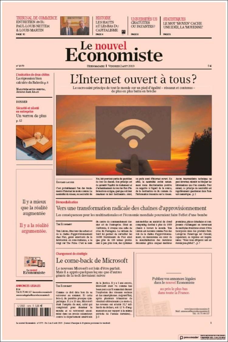Portada de Le nouvel Economiste (Francia)