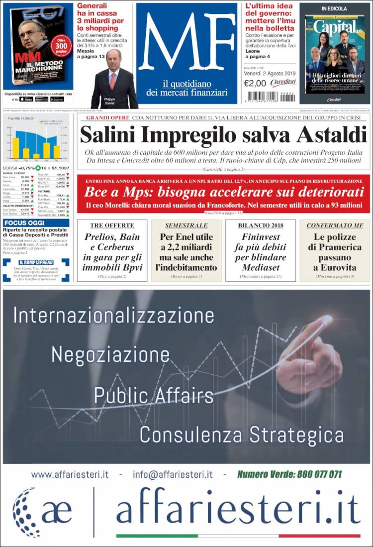 Portada de Milano Finanza (Italia)