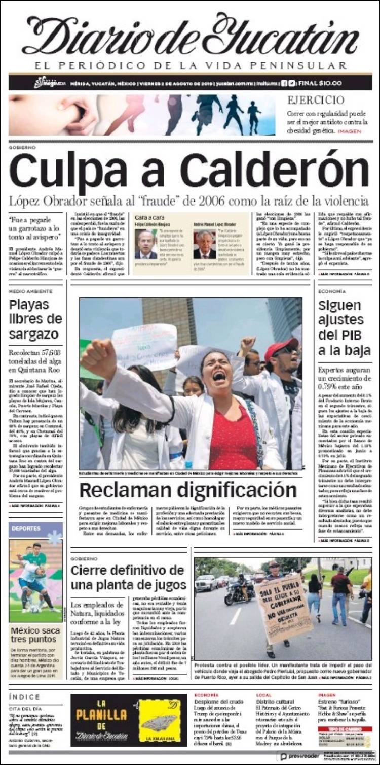 Portada de Diario de Yucatán (México)