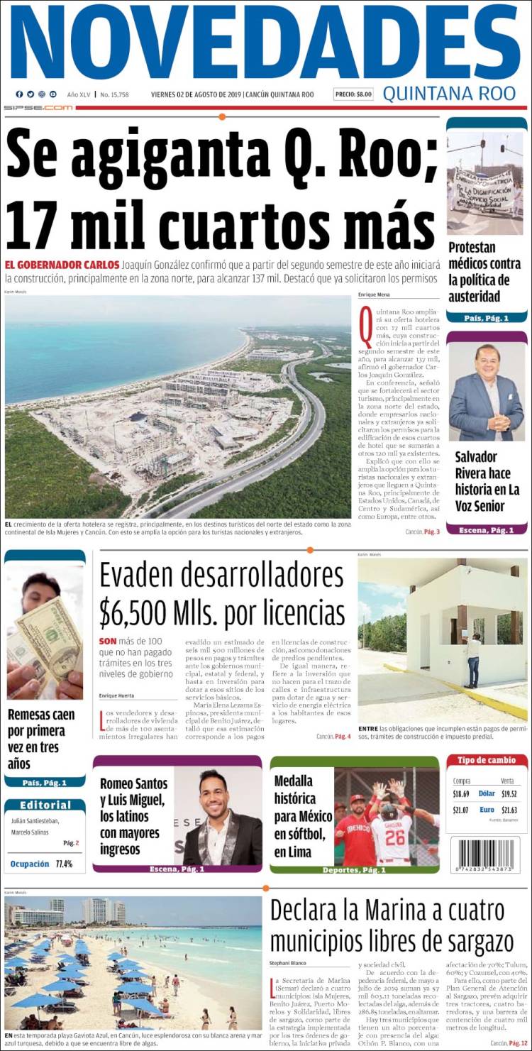 Portada de Novedades de Quintana Roo (México)