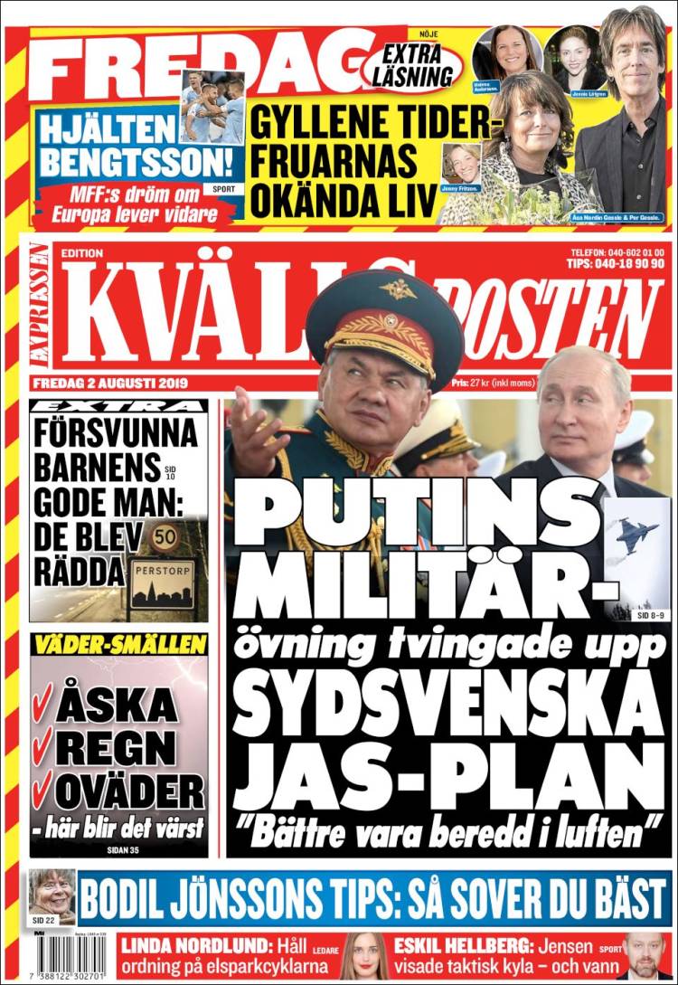 Portada de Kvällsposten (Suecia)