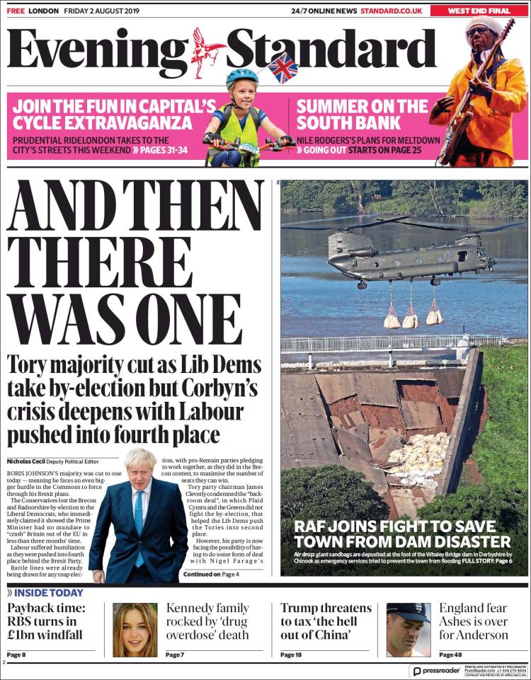 Portada de Evening Standard (Reino Unido)