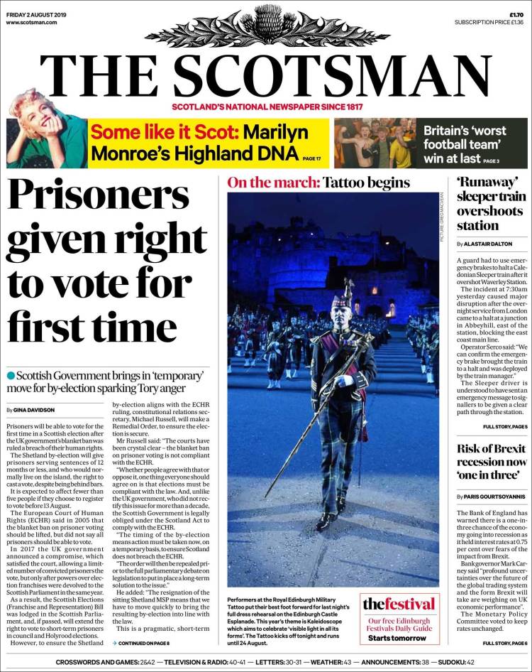 Portada de The Scotsman (Reino Unido)