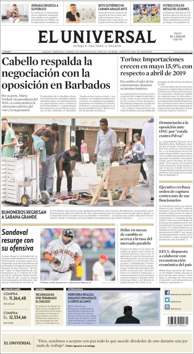 Portada de Universal (Venezuela)