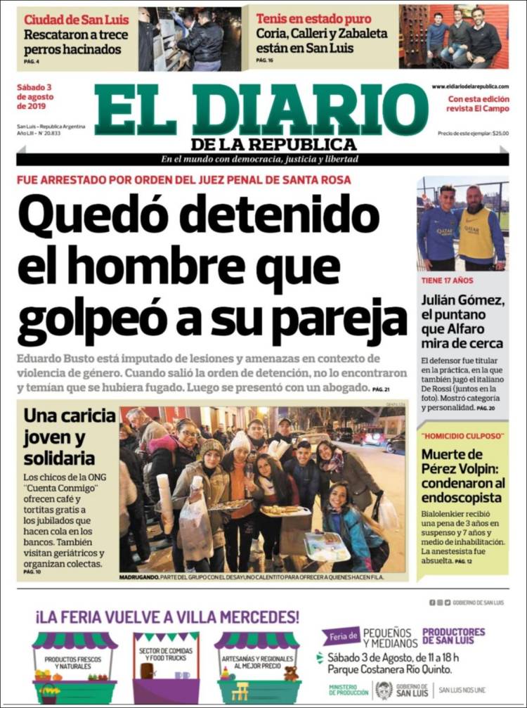 Portada de Diario de la República (Argentina)