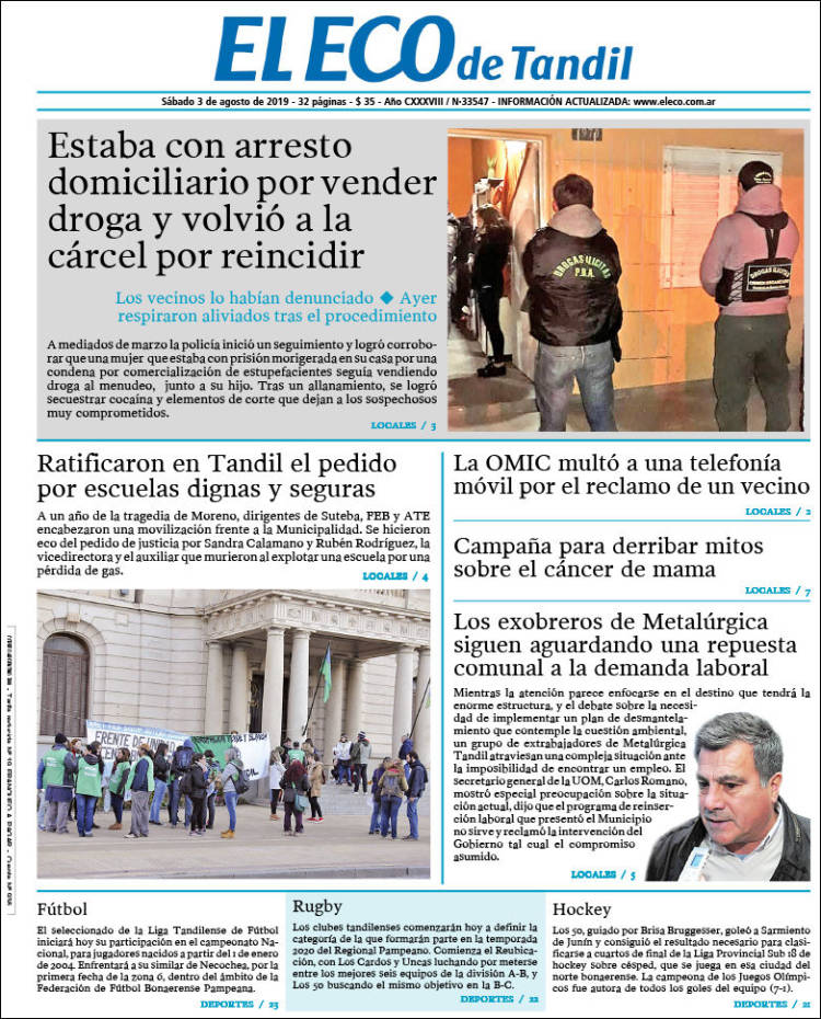 Portada de El Eco de Tandil (Argentina)