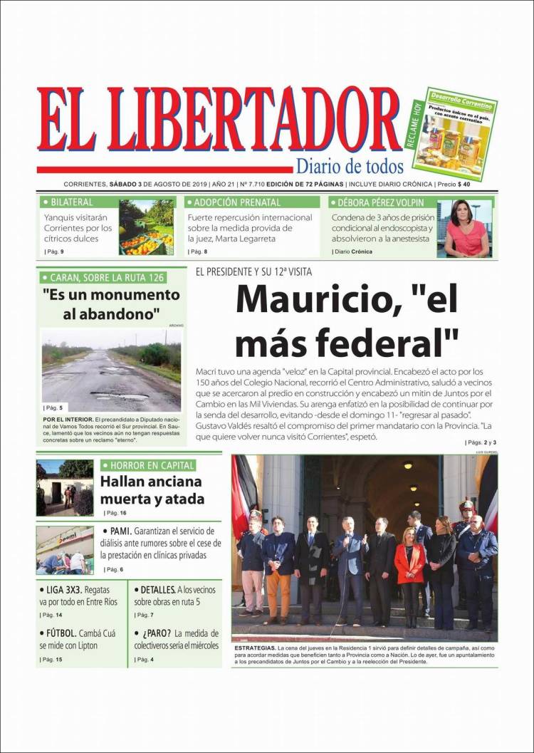 Portada de Diario El Libertador (Argentina)