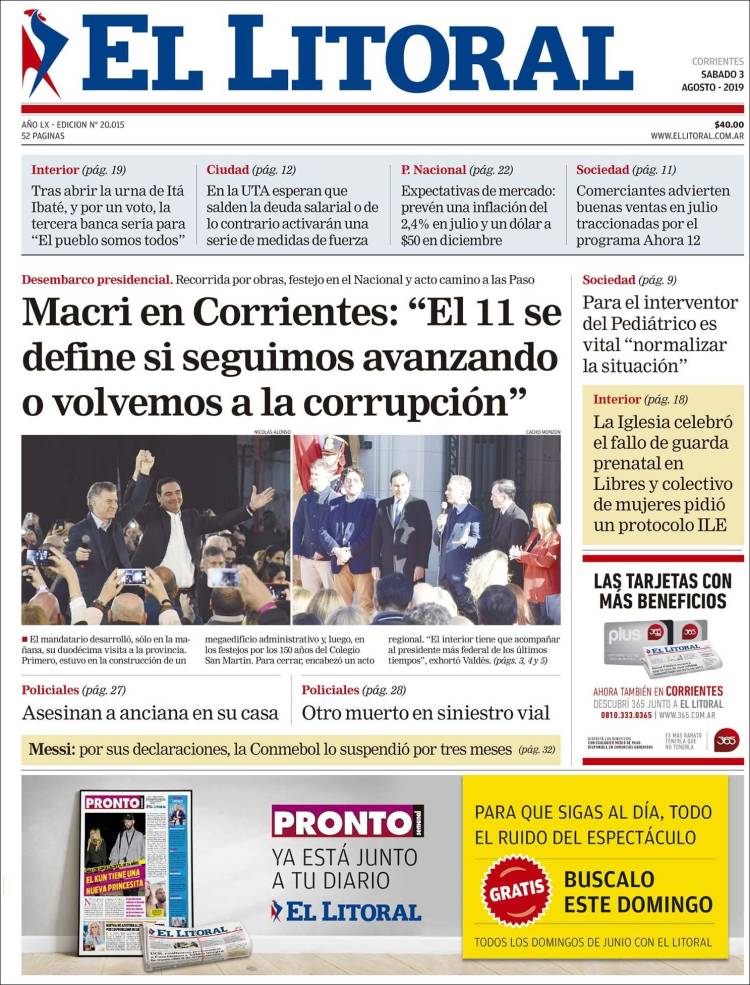 Portada de El Litoral Corrientes (Argentina)