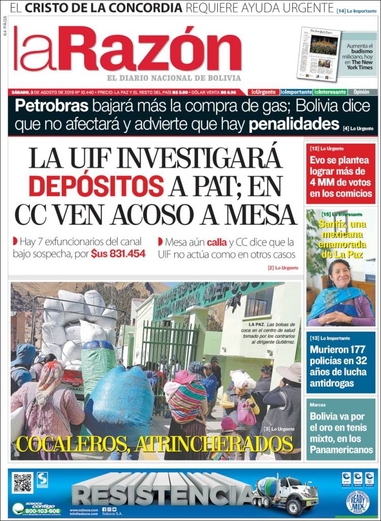Portada de La Razón (Bolivia)