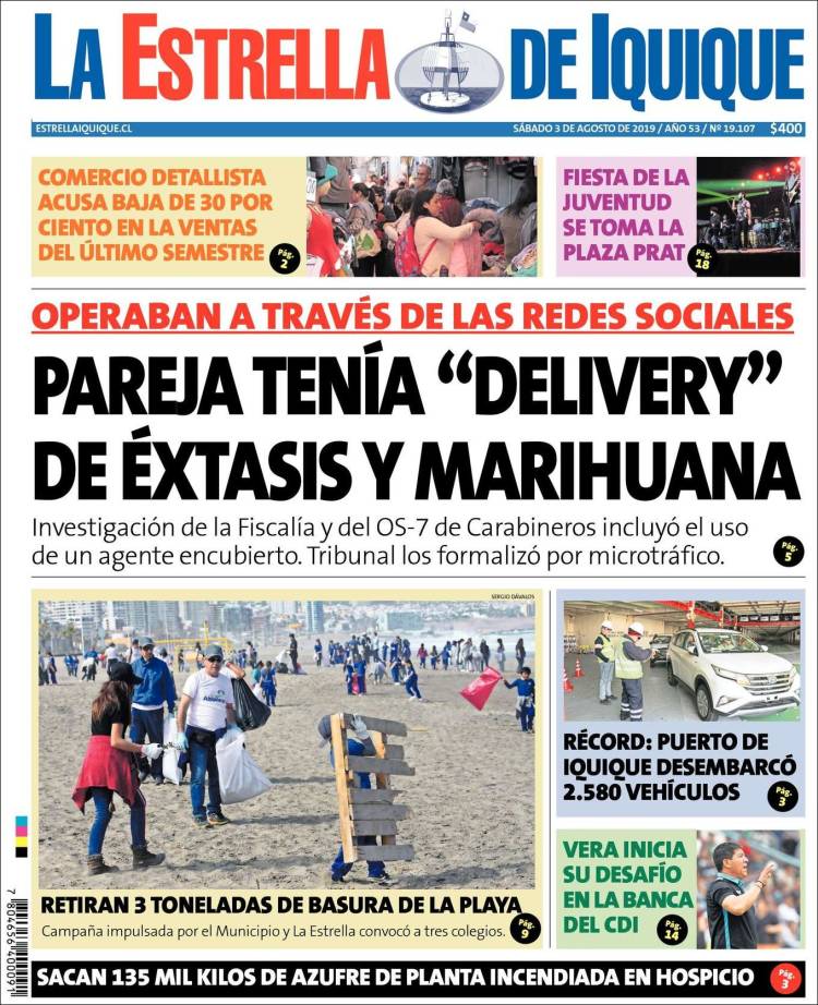 Portada de La Estrella de Iquique (Chile)