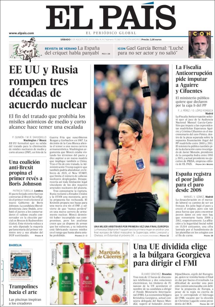 Portada de El País (España)