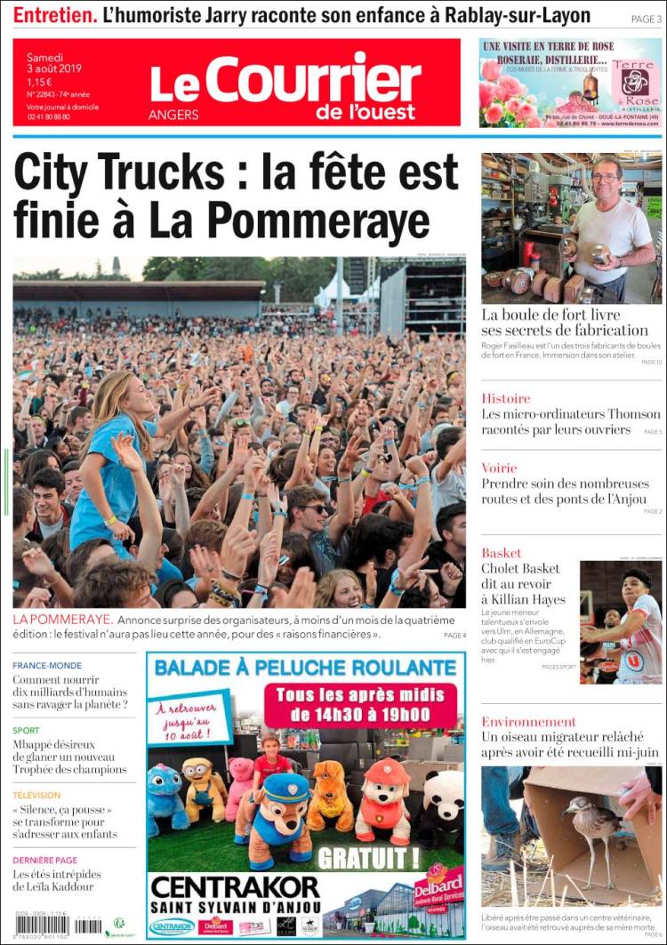 Portada de Le Courrier de l'Ouest (Francia)