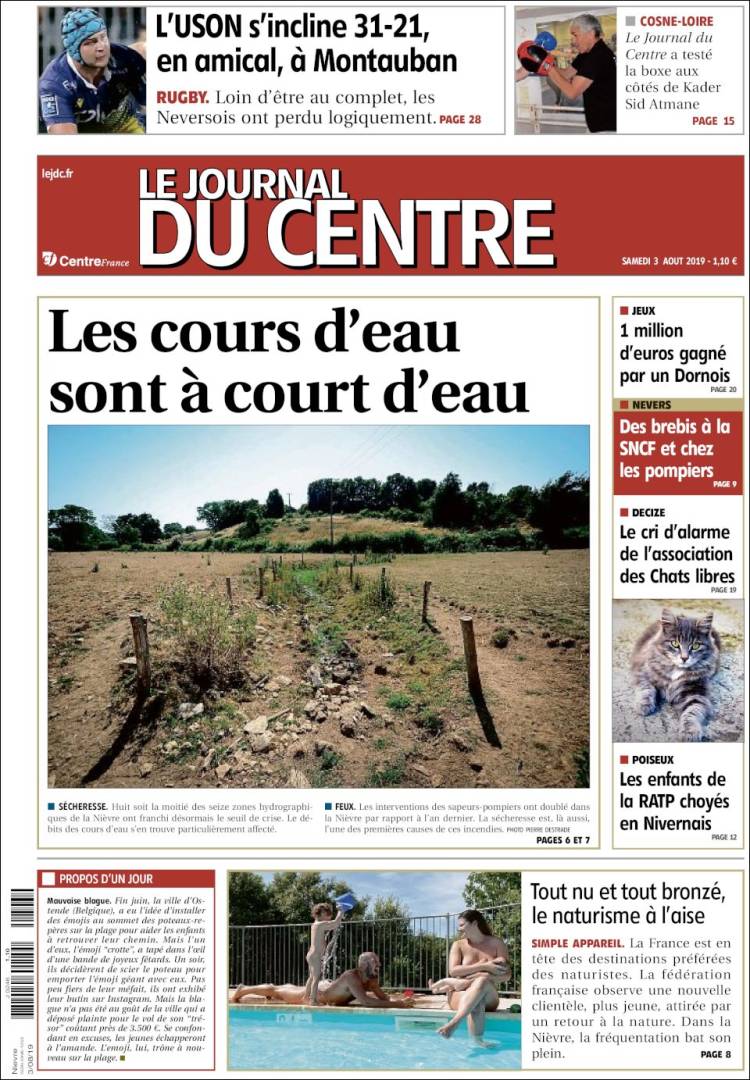Portada de Le Journal du Centre (Francia)