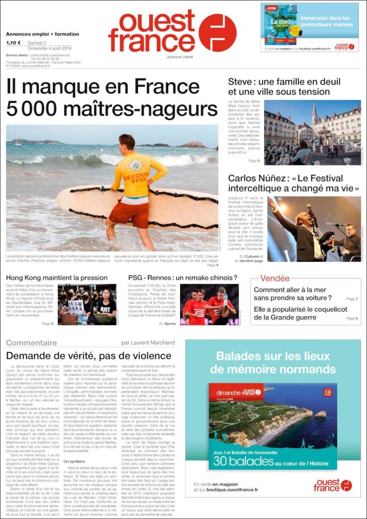 Portada de Ouest France (Francia)