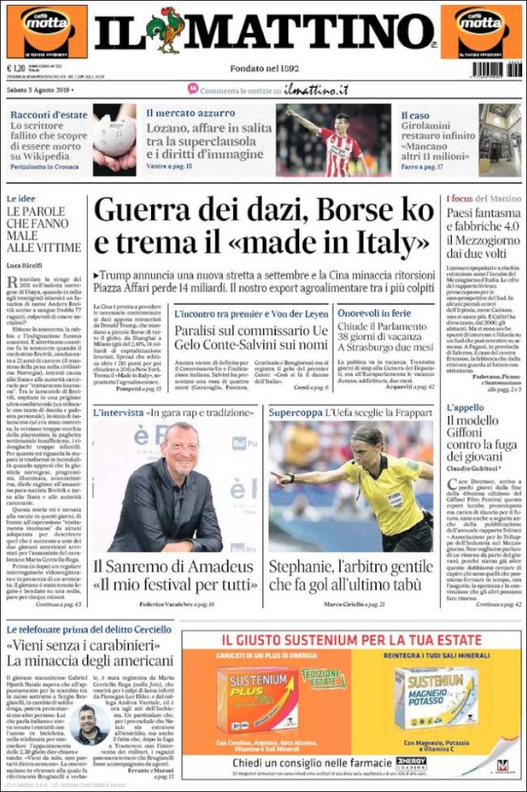 Portada de Il Mattino (Italia)