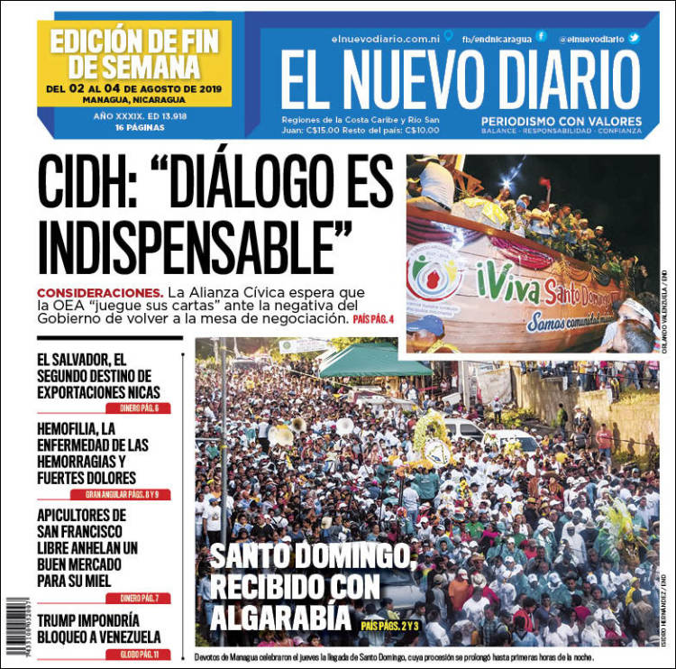 Portada de El Nuevo Diario (Nicaragua)