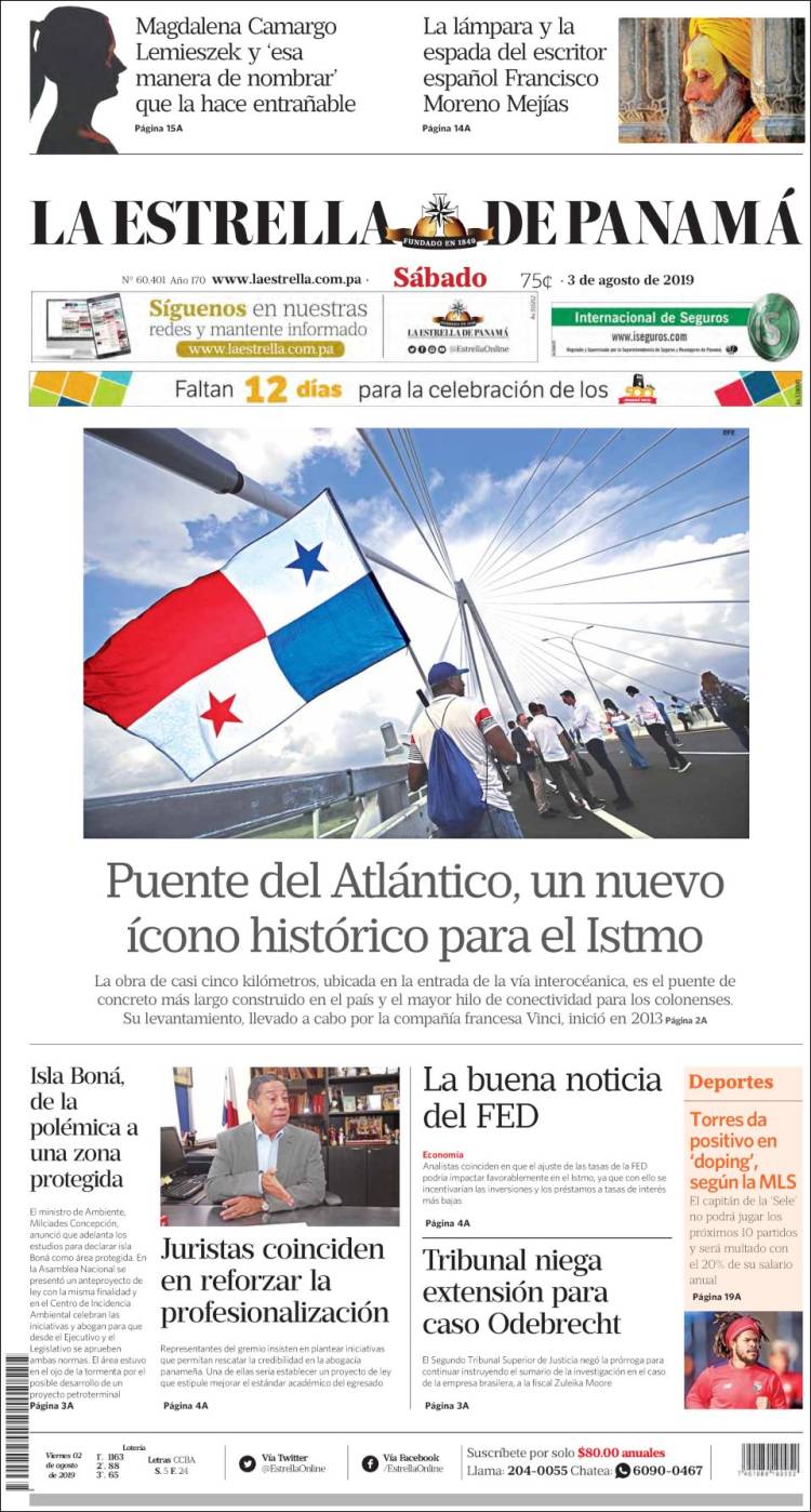 Portada de La Estrella de Panamá (Panam&aacute;)