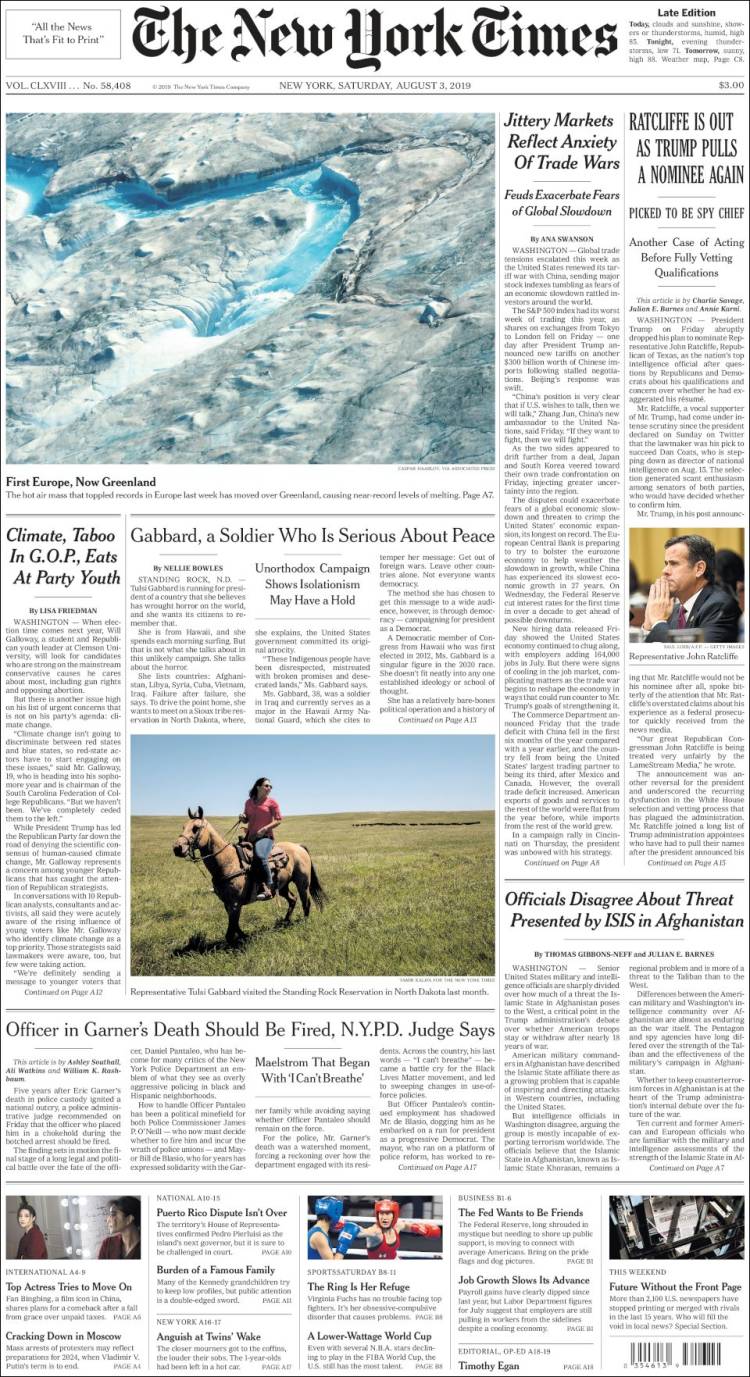 Portada de New York Times (USA)