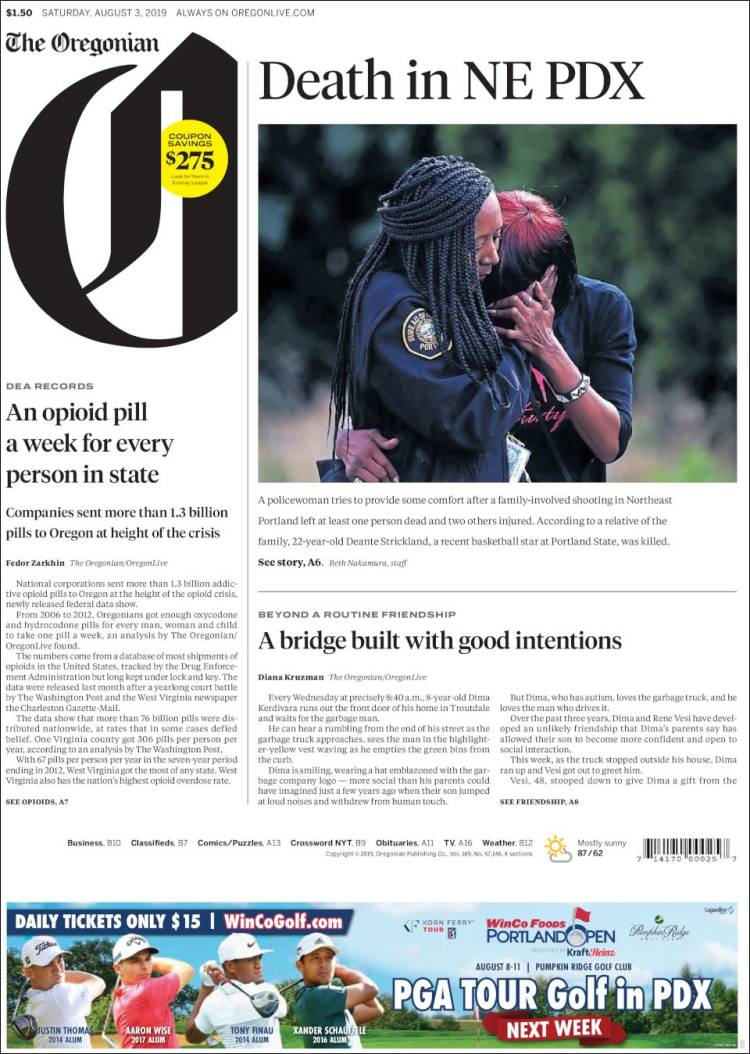 Portada de The Oregonian (USA)