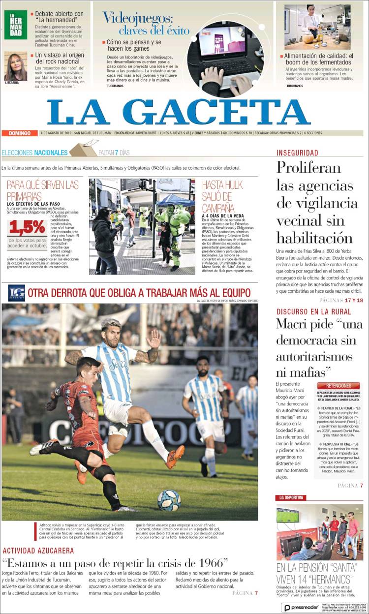Portada de La Gaceta (Argentina)