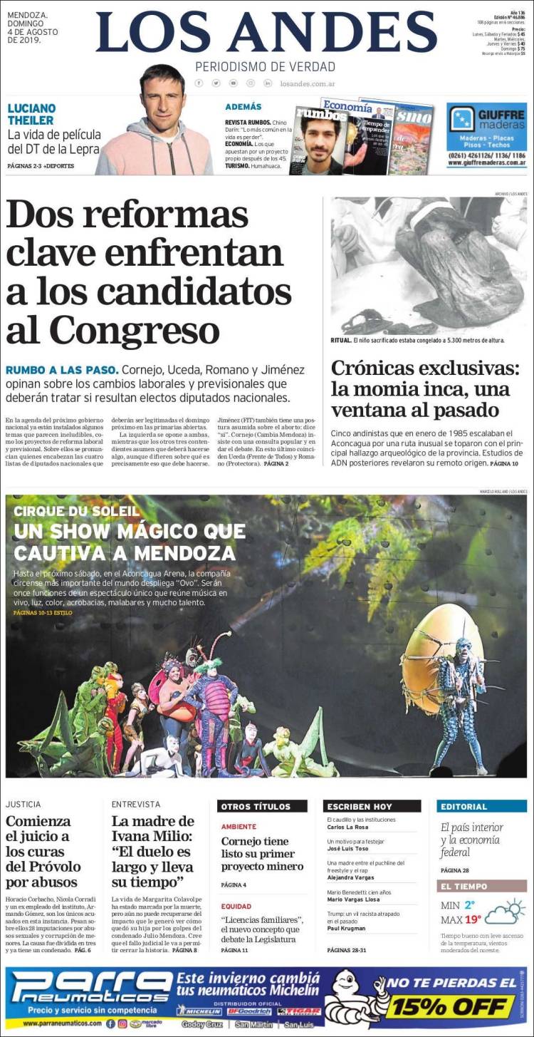 Portada de Los Andes - Mendoza (Argentina)