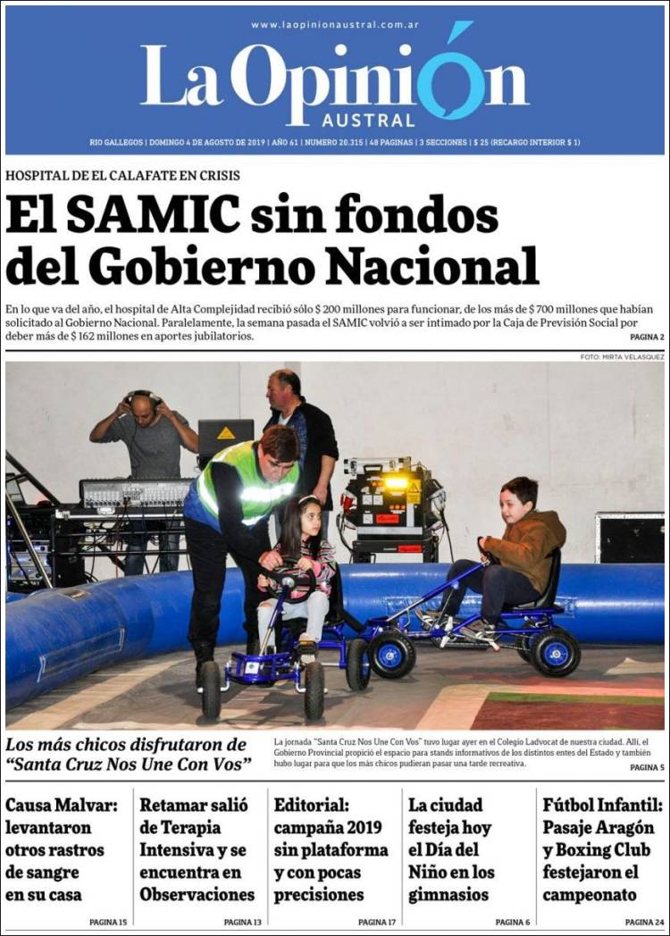 Portada de La Opinión Austral (Argentina)